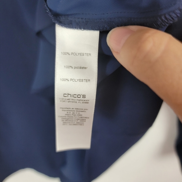 Chicos Colbalt Blue Ruffle Front Silky Blouse Size 2 Medium 12-14 - Picture 11 of 14